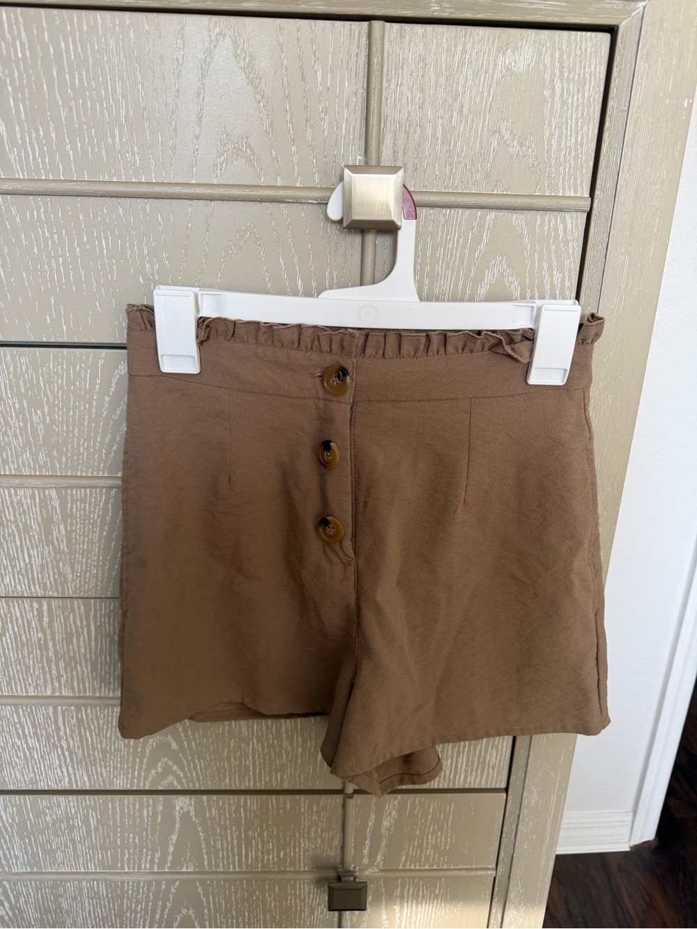 Nasty Gal Brown High-Rise Button Front Shorts